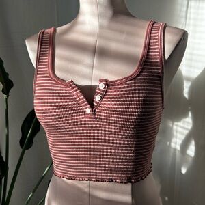 American Eagle Outfitters Ribbed Striped Crop Top - Pink